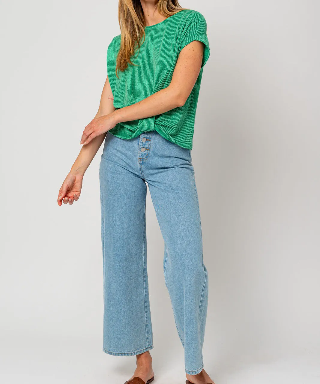 Short Sleeve Bottom Twist Rib Top - Kelly Green