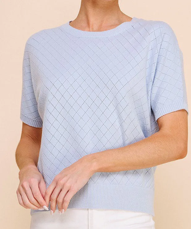 Short Sleeve Pointelle Top - Powder Blue