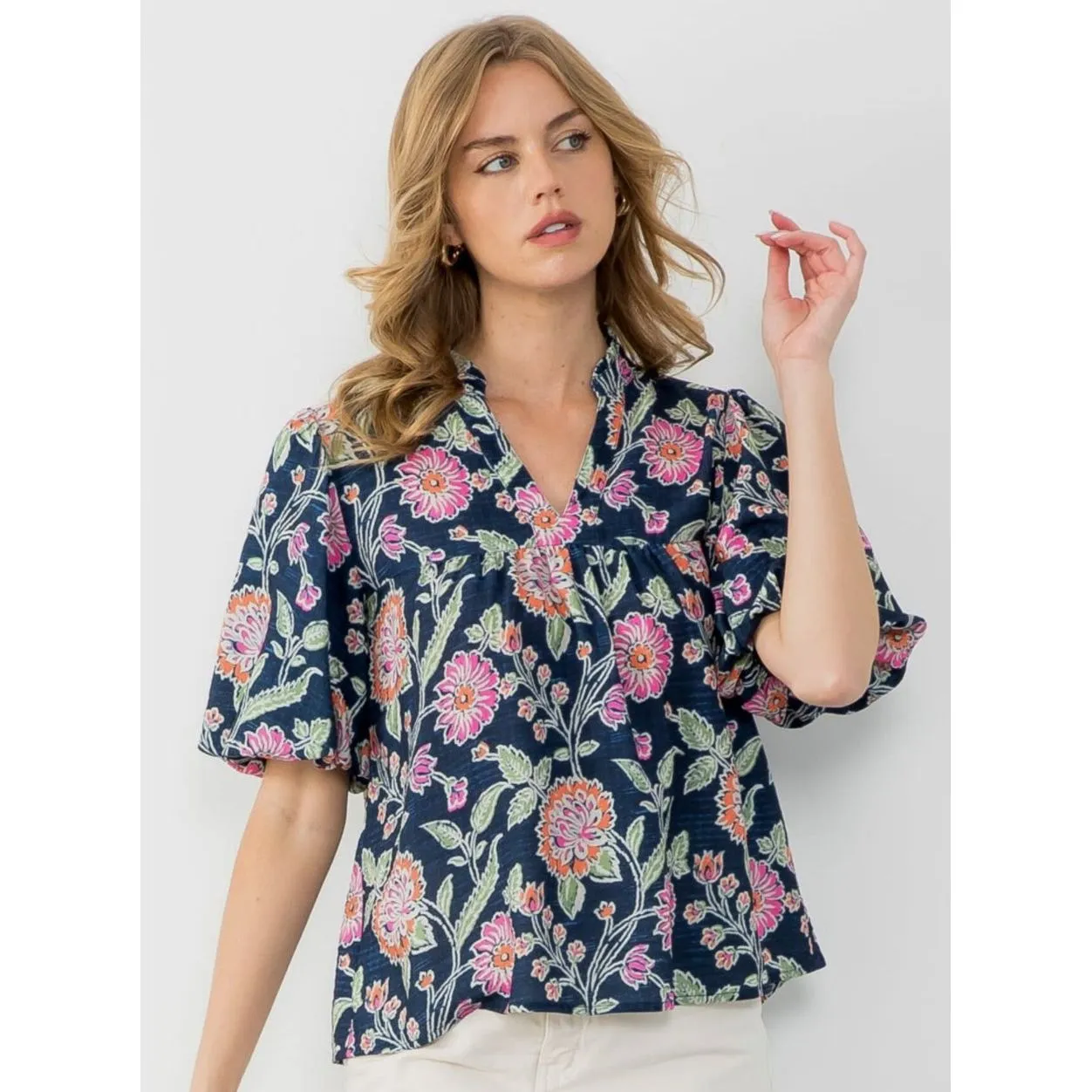 Suri Flower Print Puff Sleeve THML Top