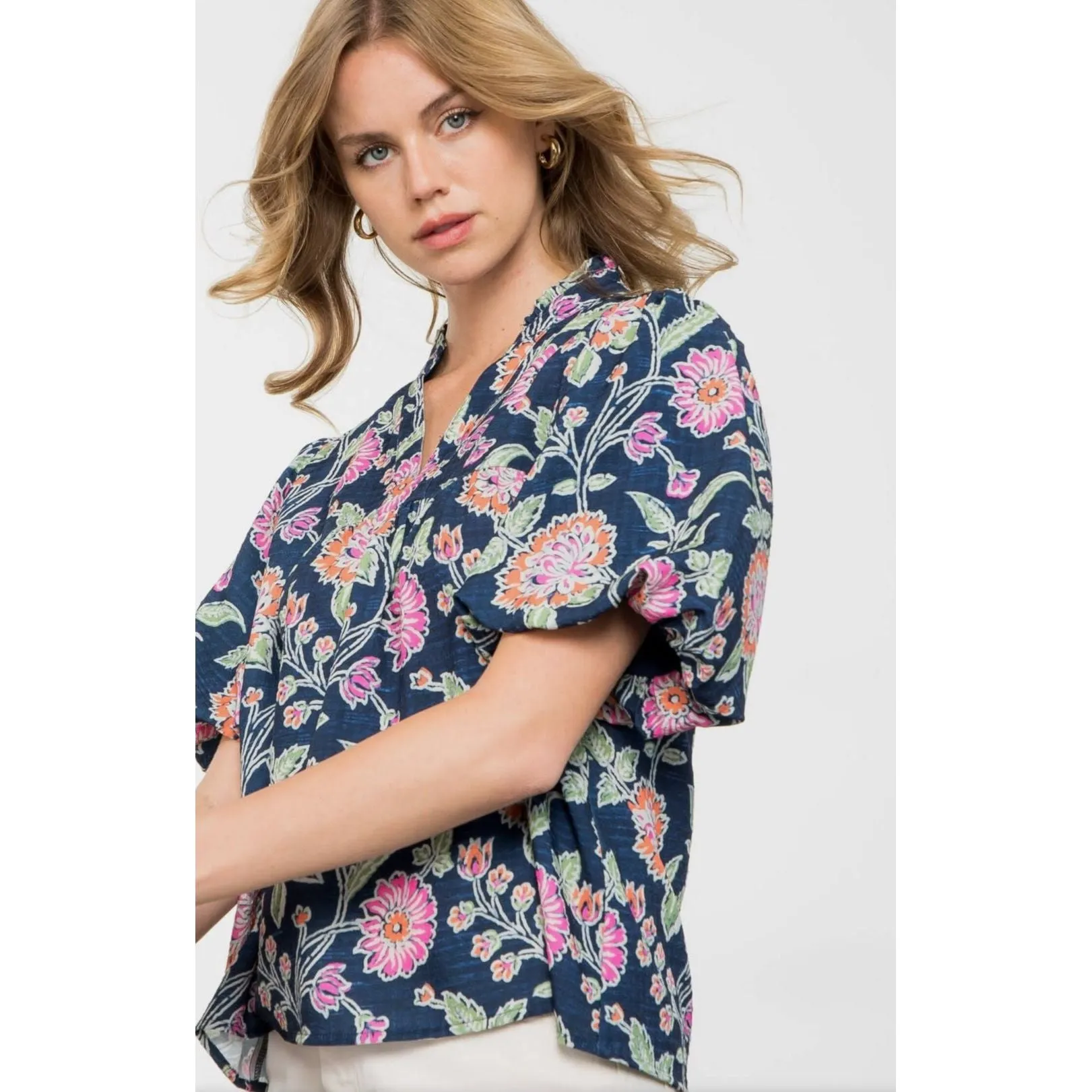 Suri Flower Print Puff Sleeve THML Top