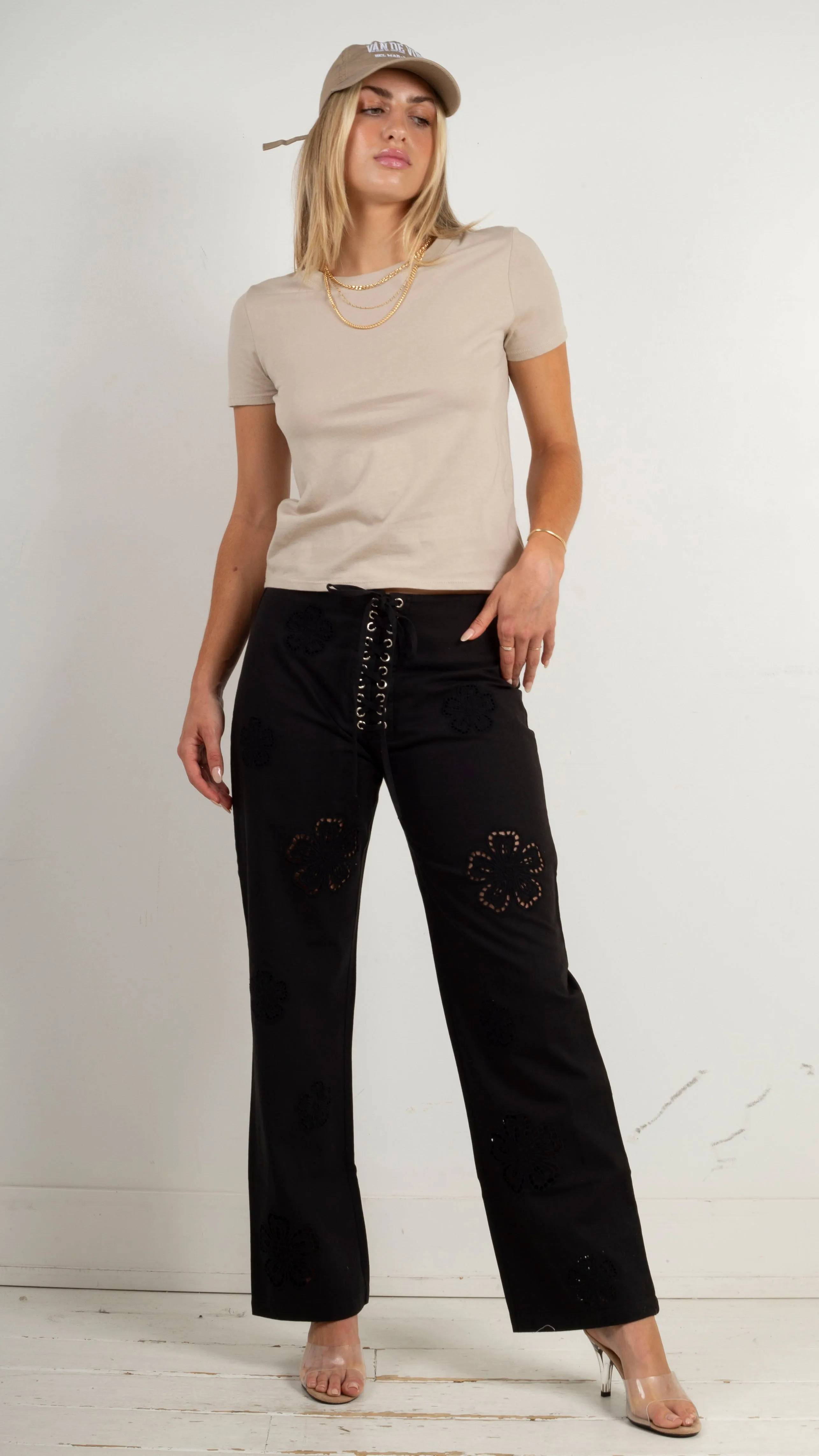 Taras Cutwork Embroidered Pants - Black