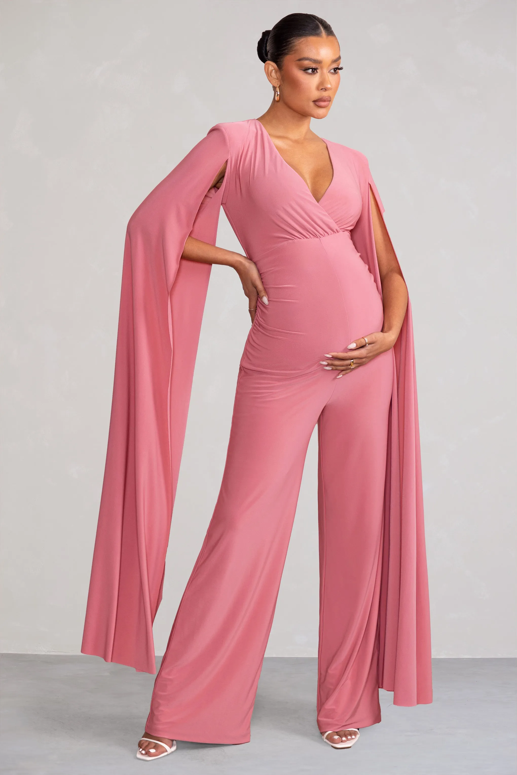 Triumph | Blush Plunge Neck Maternity Jumpsuit with Cape Sleeves