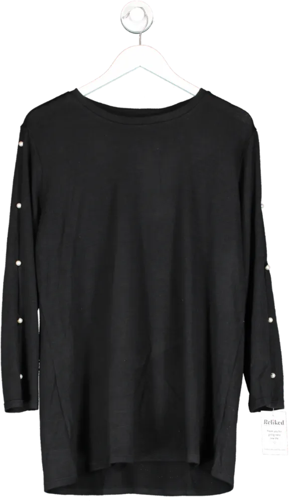 V by Very Curve Crew Neck Pearl embellished Sleeve Detail Top - Black UK 18