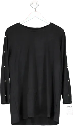 V by Very Curve Crew Neck Pearl embellished Sleeve Detail Top - Black UK 18