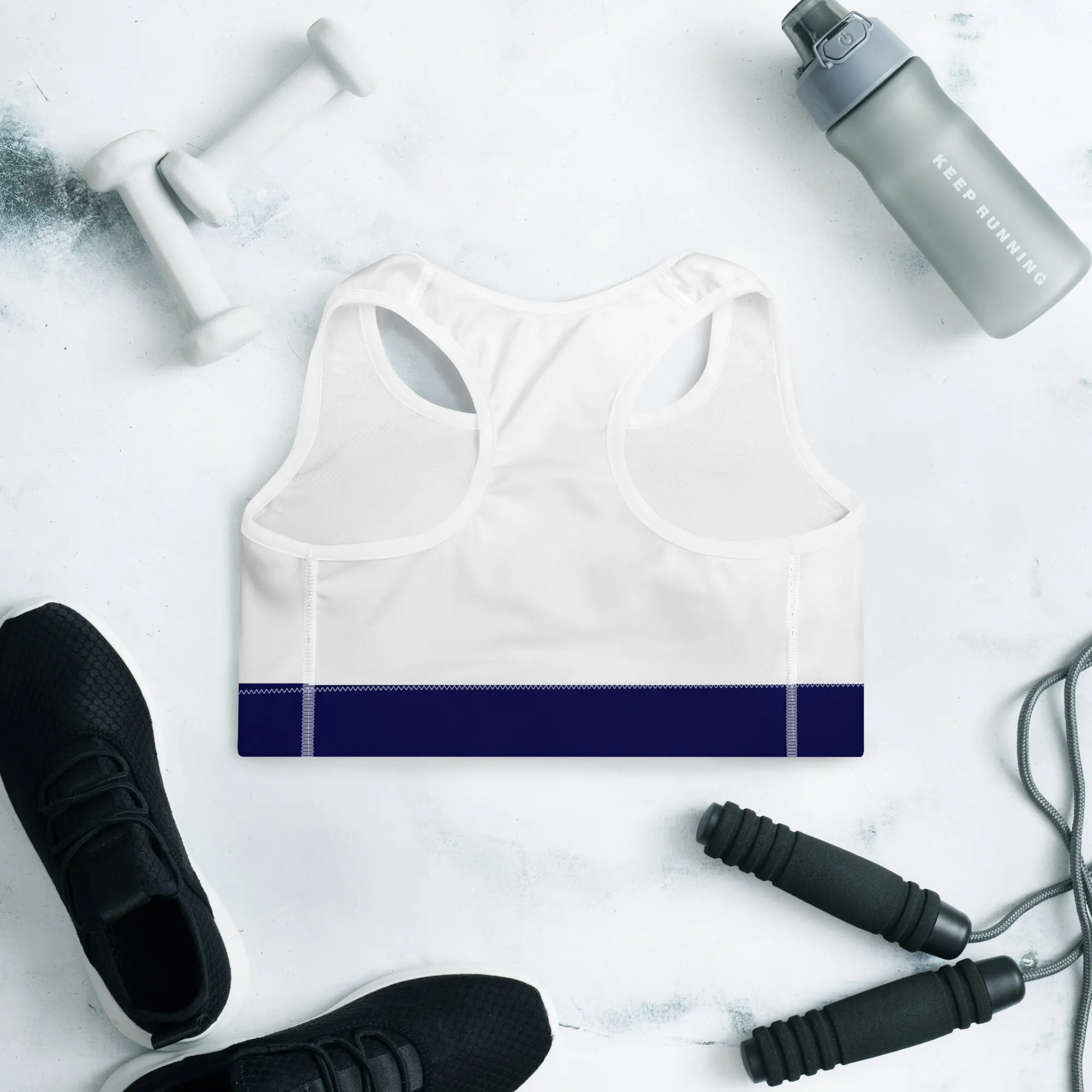 White with Navy Padded Sports Bra