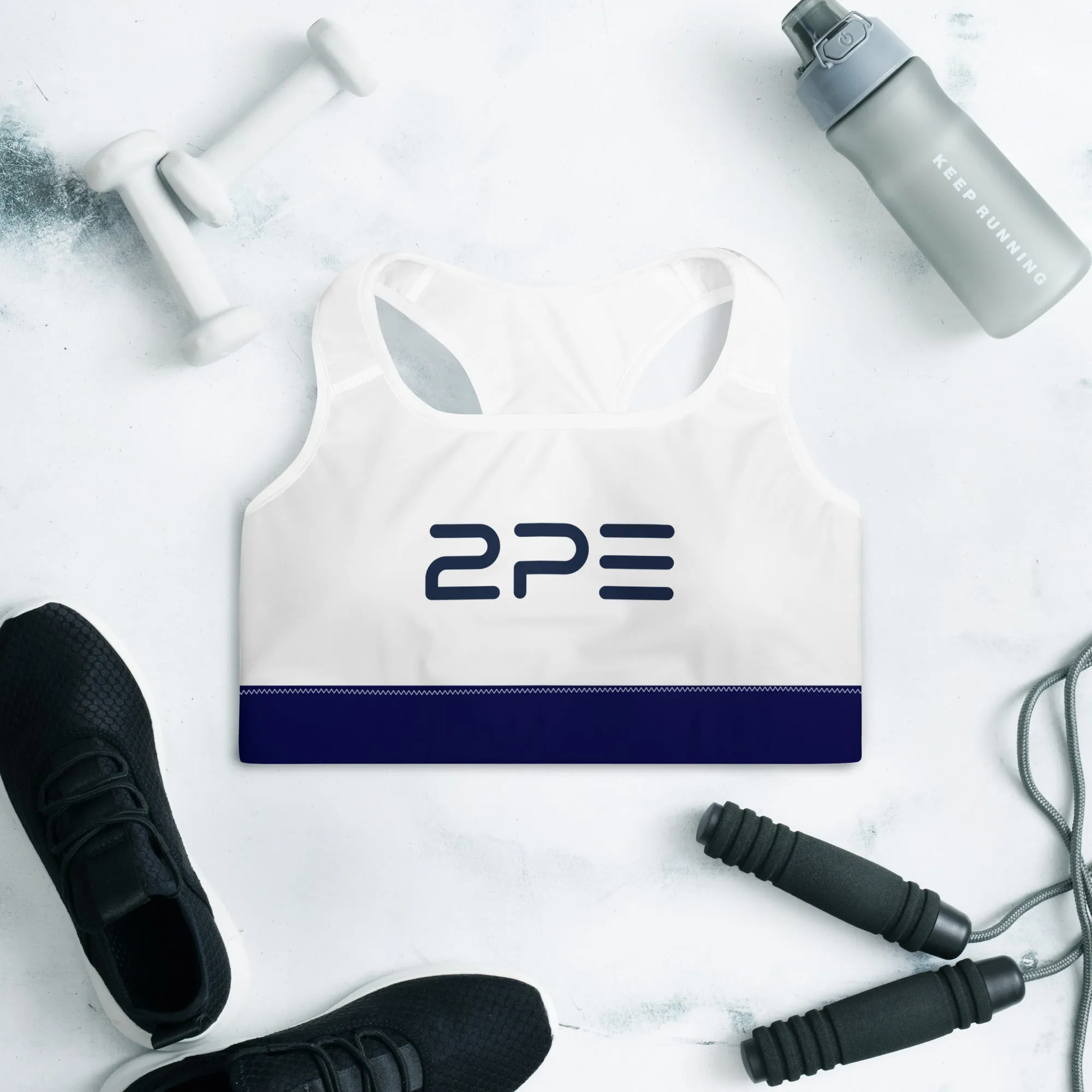 White with Navy Padded Sports Bra