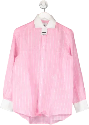 WNU With Nothing Under Pink The Boyfriend Linen Pinstripe Shirt UK XS