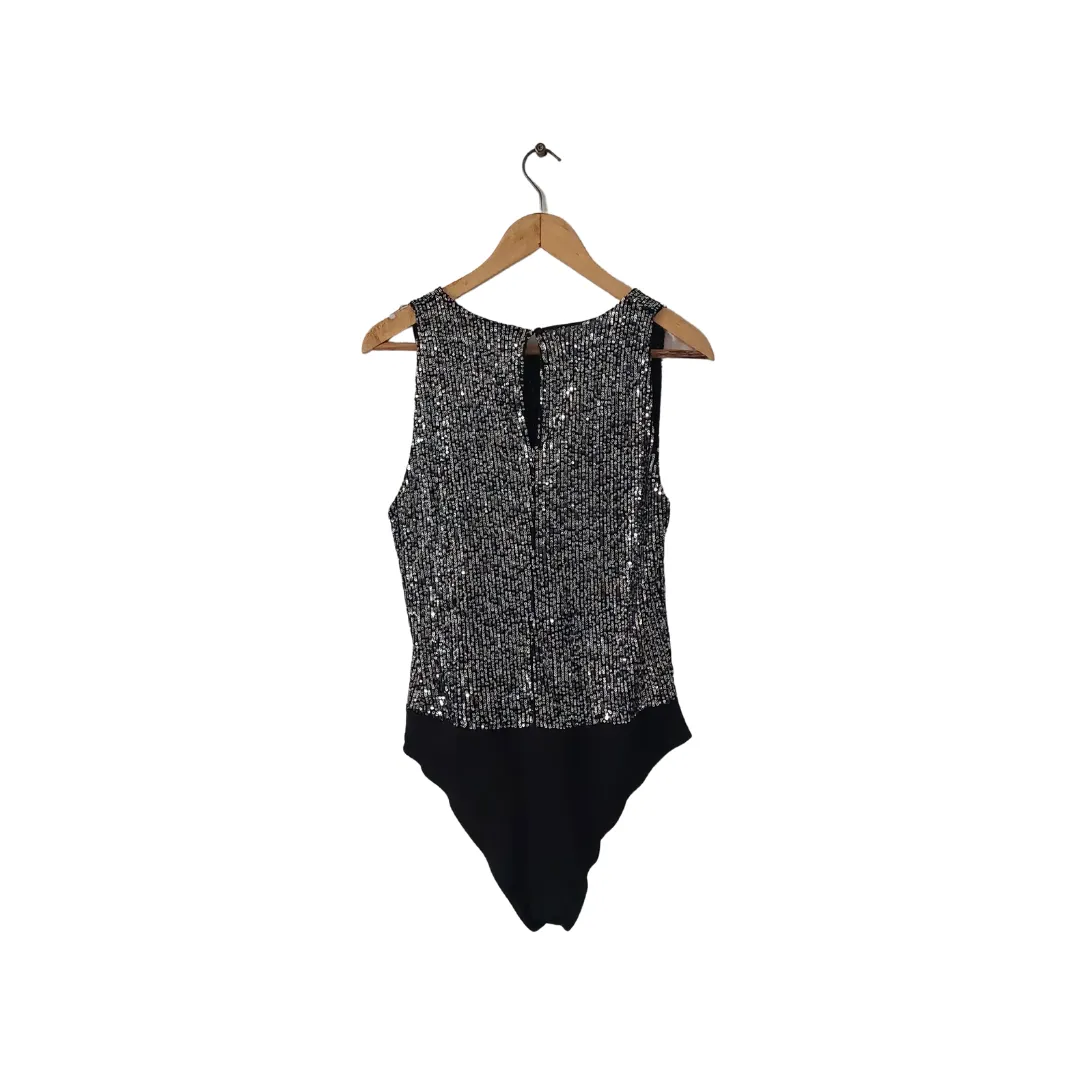 ZARA Black with Silver Sequins Bodysuit | Gently Used |