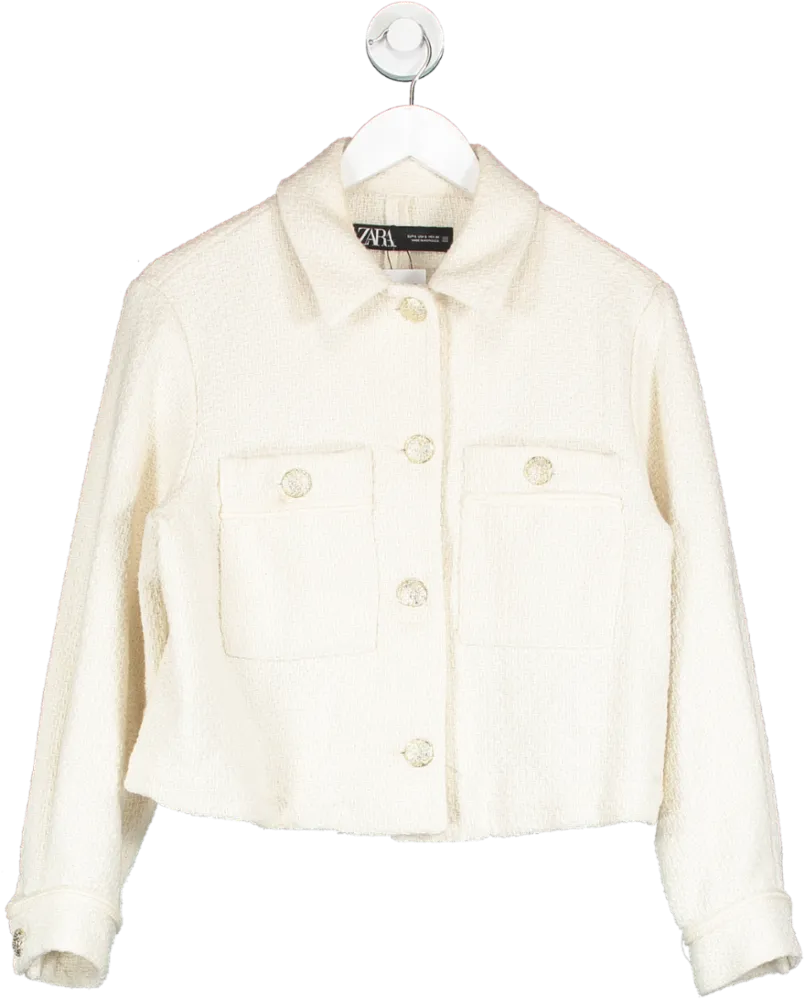 ZARA Cream Cotton Blend Cropped Blazer UK S